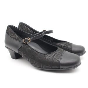 SAS Isabel Mary Jane Heel Pumps Womens Size 8.5W Wide Width Black Leather/Nubuck